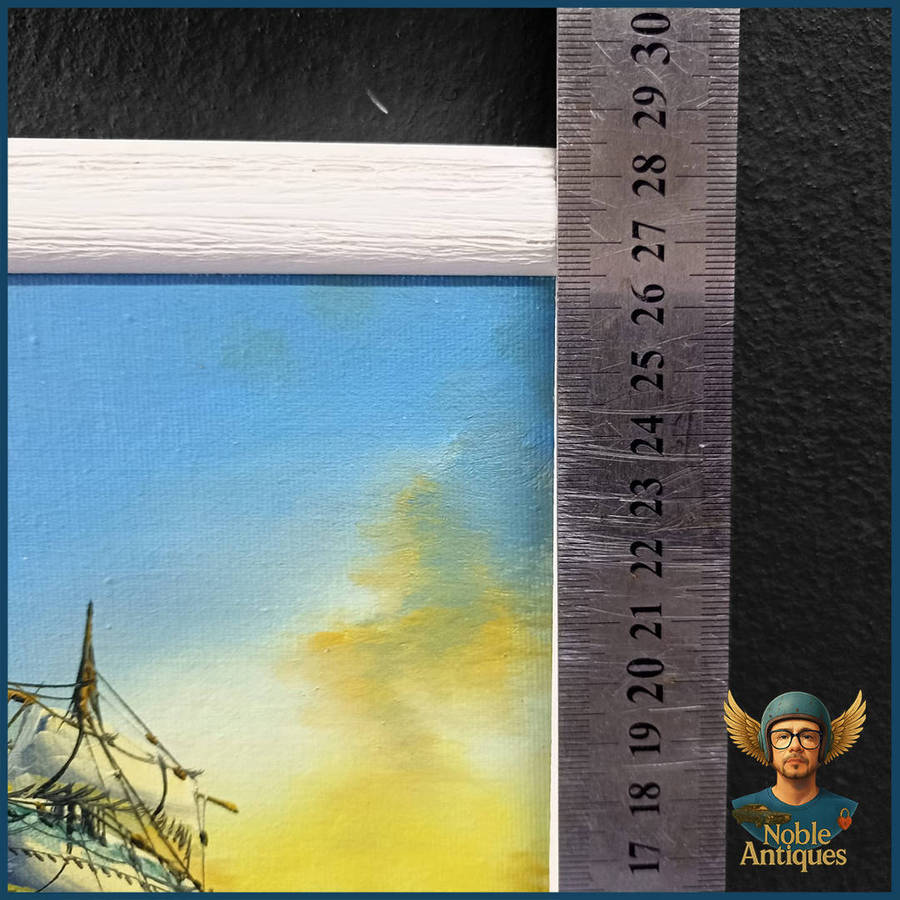 Vintage Framed Oil on Board Depicting A Clipper Ship At Sea