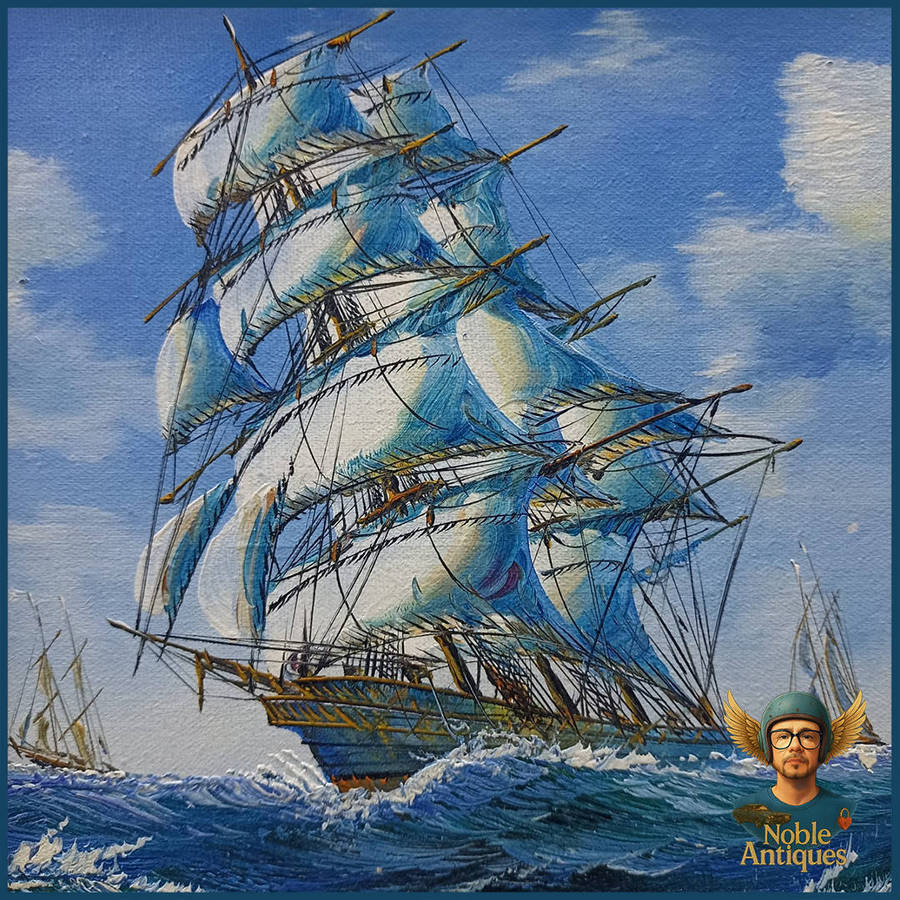 Vintage Framed Oil on Board Depicting A Clipper Ship At Sea P2