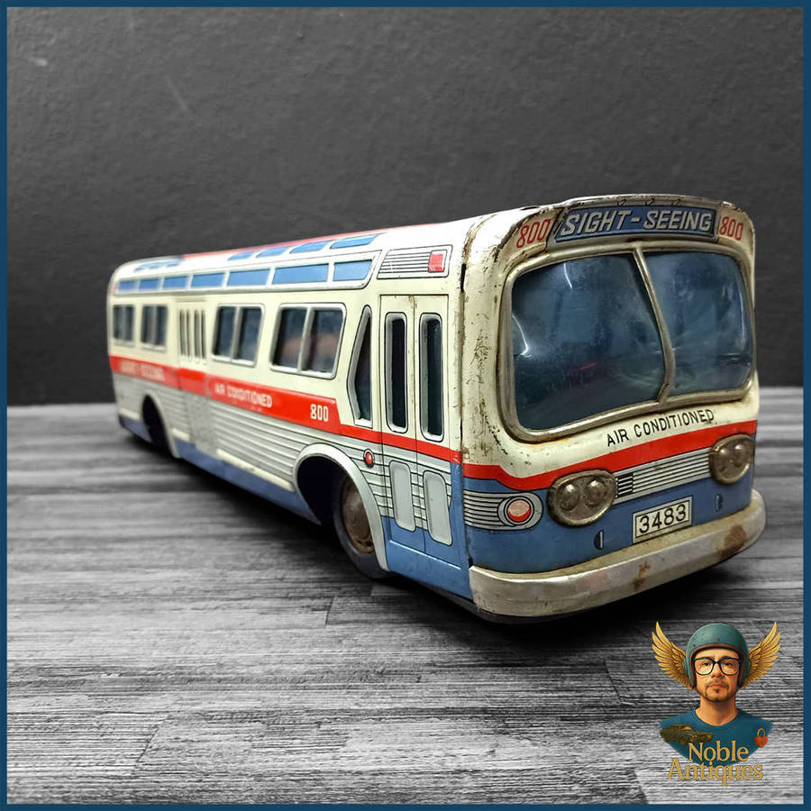 Large Vintage 1960's Japanese Litho Tin Toy Bus 40cm