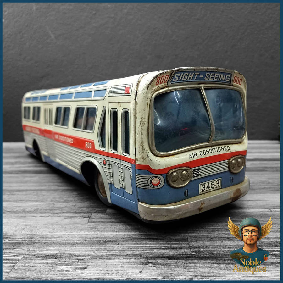 Large Vintage 1960's Japanese Litho Tin Toy Bus 40cm