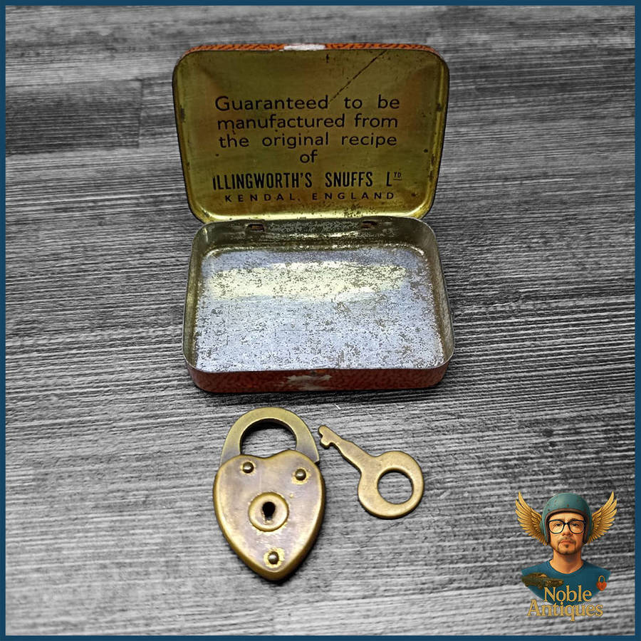 Vintage Miniature Brass Heart Shaped Padlock and Key