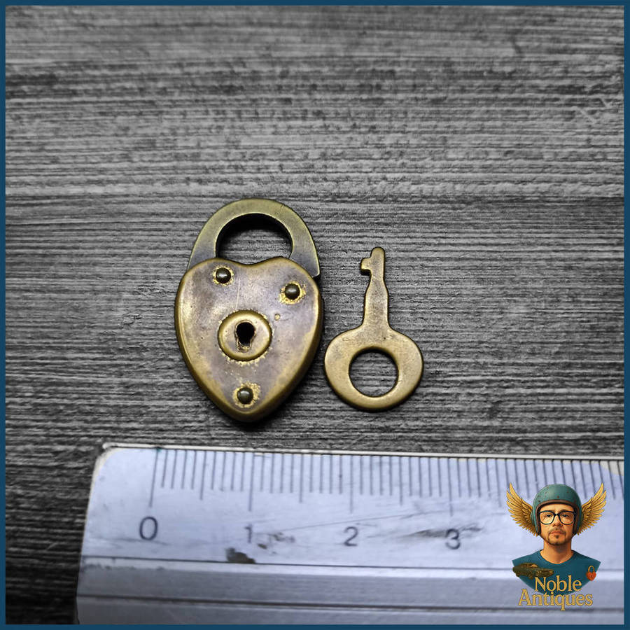 Vintage Miniature Brass Heart Shaped Padlock and Key