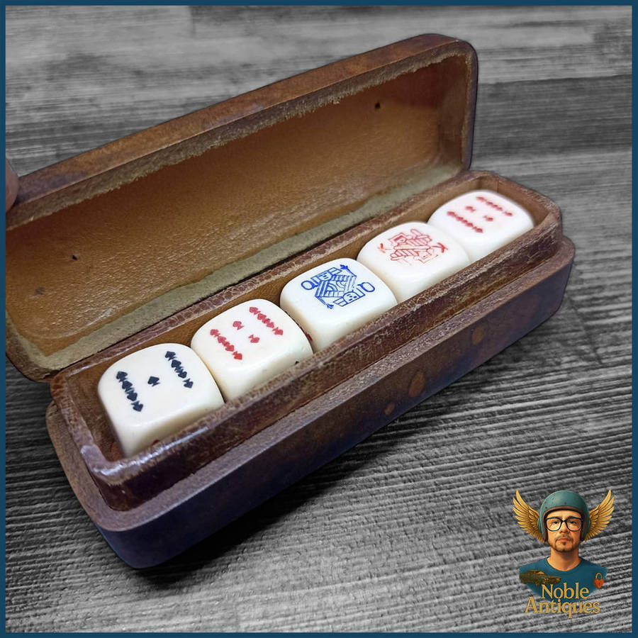 Vintage Made in Italy Poker Dice Set with Embossed Leather Case