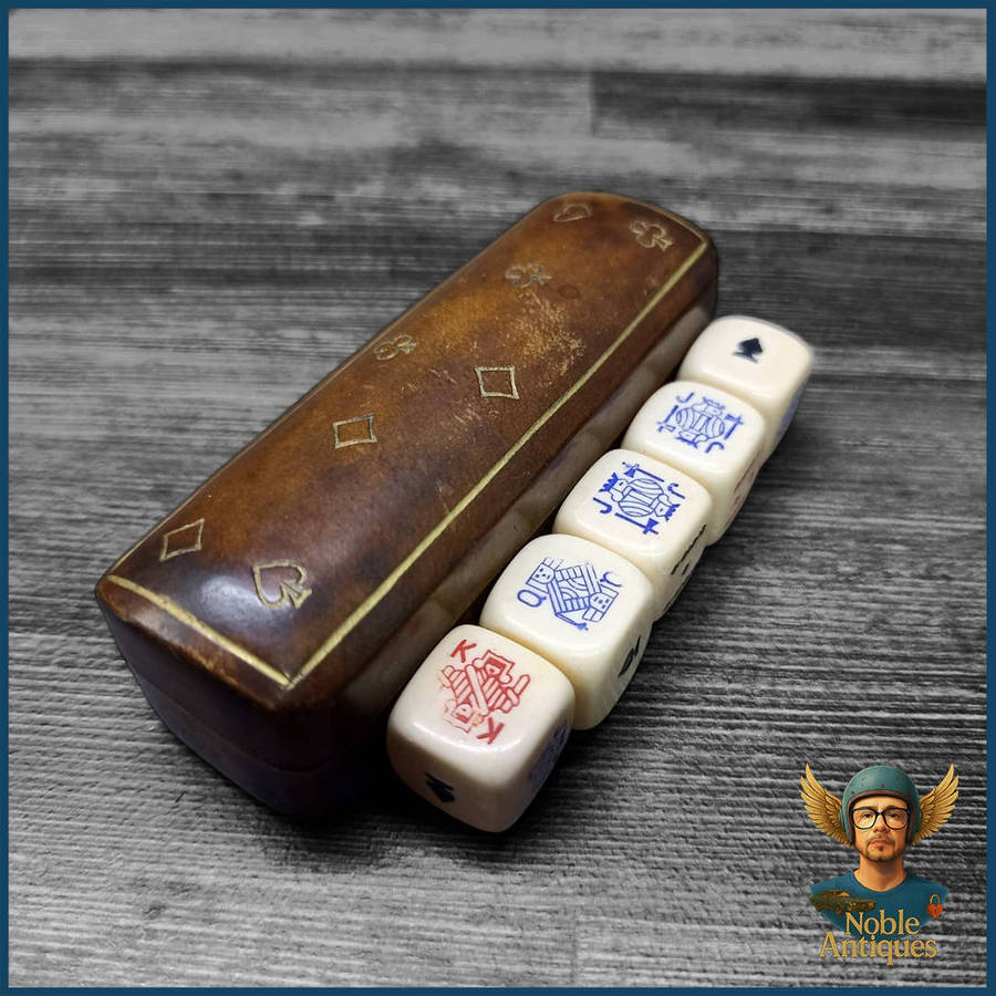 Vintage Made in Italy Poker Dice Set with Embossed Leather Case