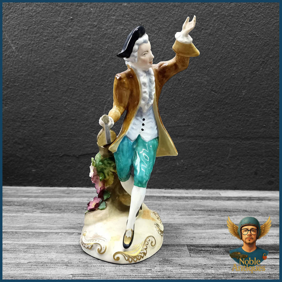 Crown Staffordshire Hand-painted Porcelain Figure Meissen Colonial Georgian Male Figurine