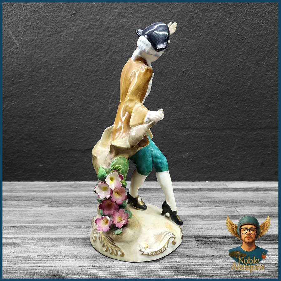 Crown Staffordshire Hand-painted Porcelain Figure Meissen Colonial Georgian Male Figurine