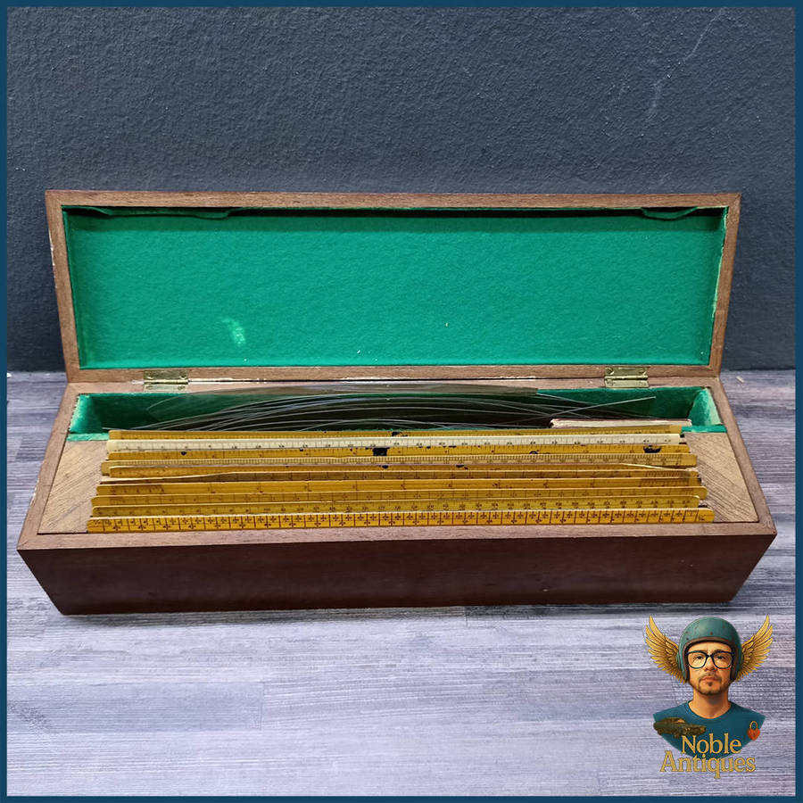 Wood Boxed 1920s Set of Vintage Draughtsman's Rules, English, Engineer's Instruments