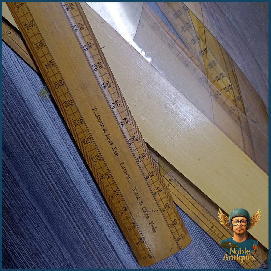 Wood Boxed 1920s Set of Vintage Draughtsman's Rules, English, Engineer's Instruments