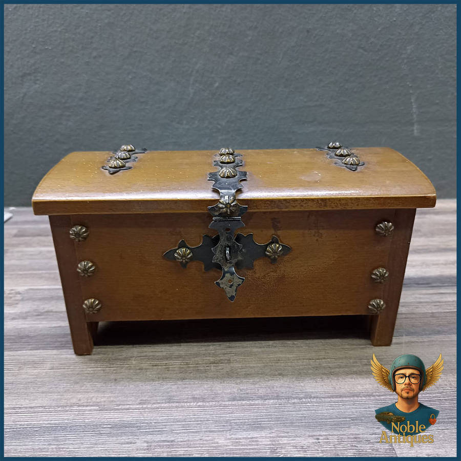 Vintage Treasure Chest Wooden Trinket Or Jewelry Box