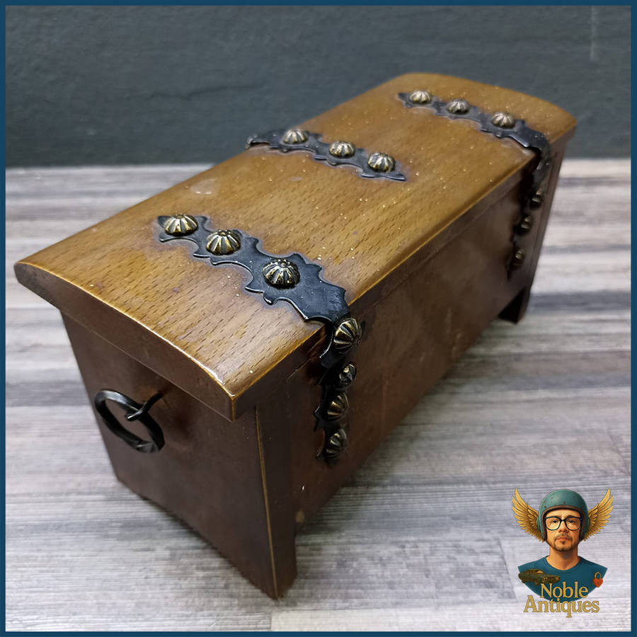 Vintage Treasure Chest Wooden Trinket Or Jewelry Box