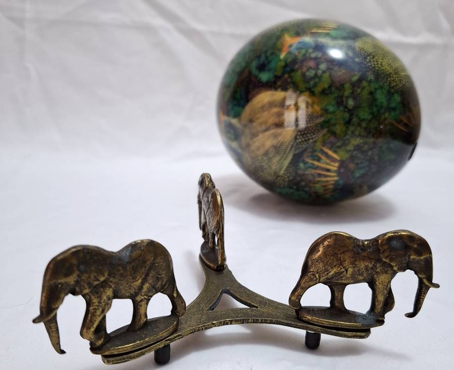 Vintage Decorated Ostrich Egg on Brass Stand