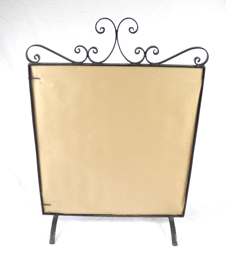 Vintage Wrought Iron Fire Screen with Floral Tapestry Panel