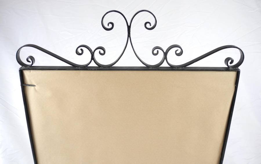 Vintage Wrought Iron Fire Screen with Floral Tapestry Panel