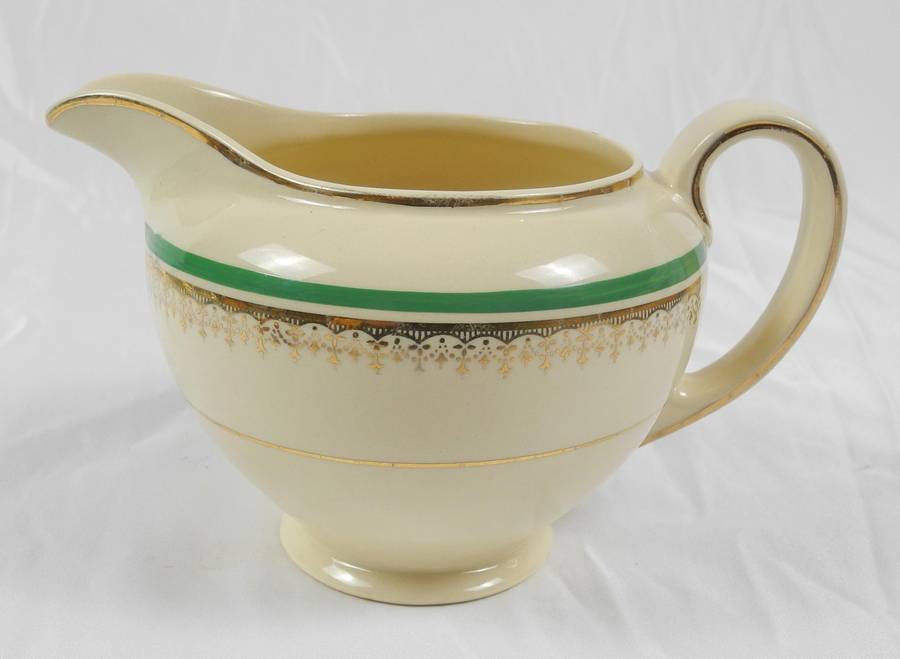 1930s Vintage Johnson Bros Victorian Range Large Jug - Green & Gold Gilt