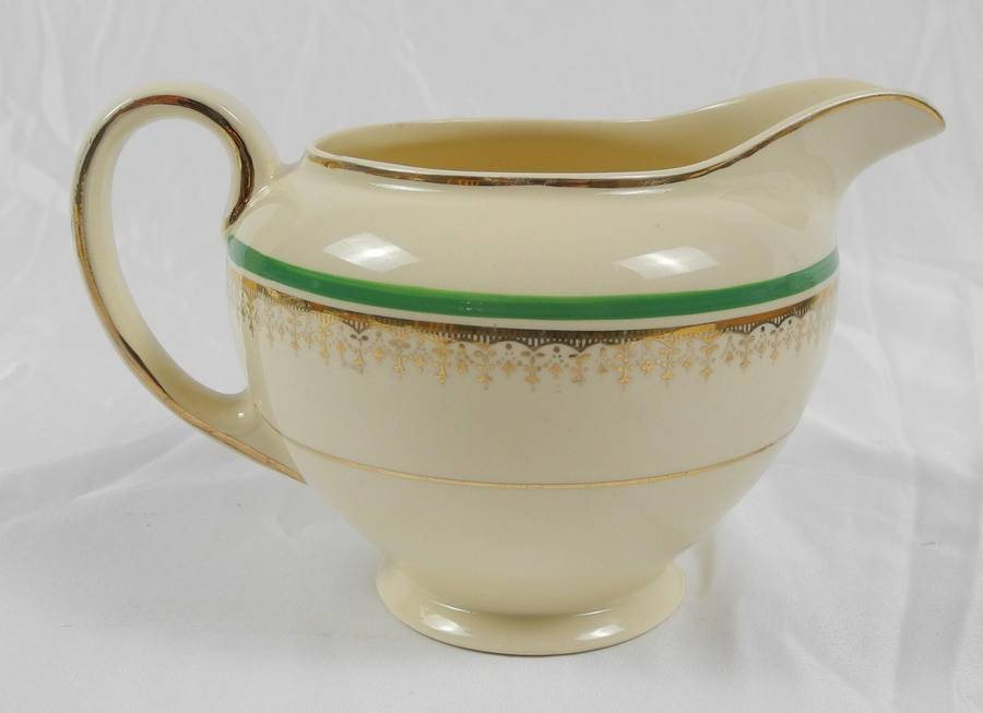 1930s Vintage Johnson Bros Victorian Range Large Jug - Green & Gold Gilt