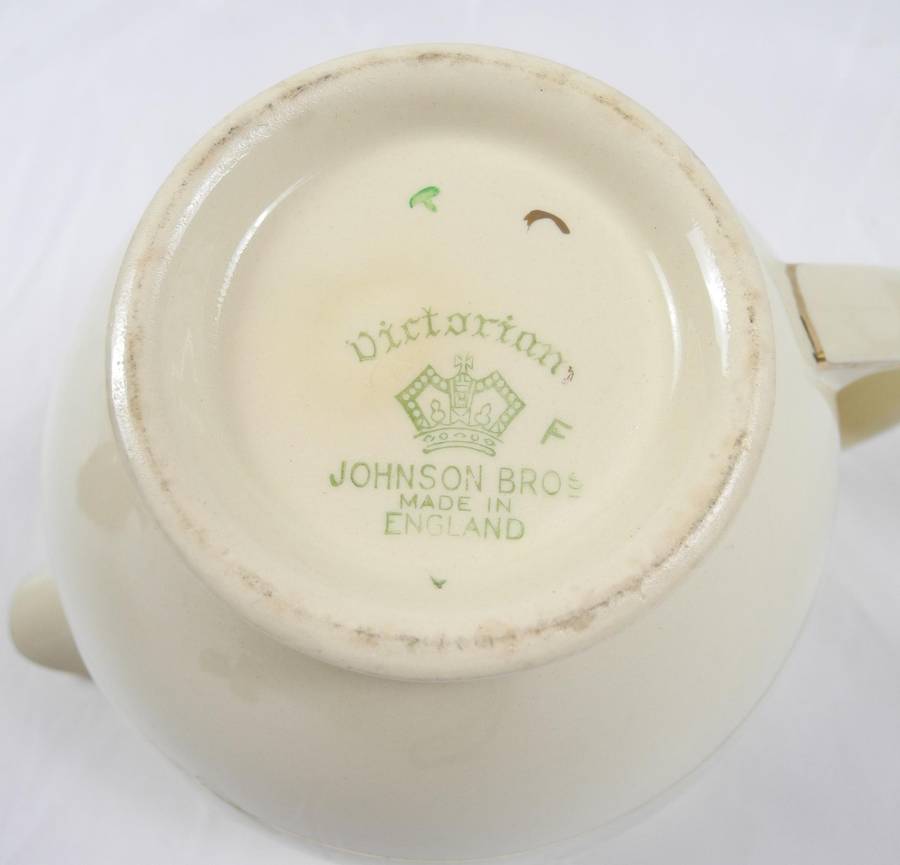 1930s Vintage Johnson Bros Victorian Range Large Jug - Green & Gold Gilt
