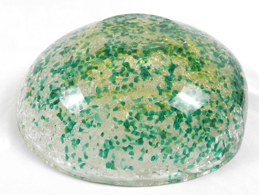 Mid-Century Modern Murano Green and Gold Flecked Bowl