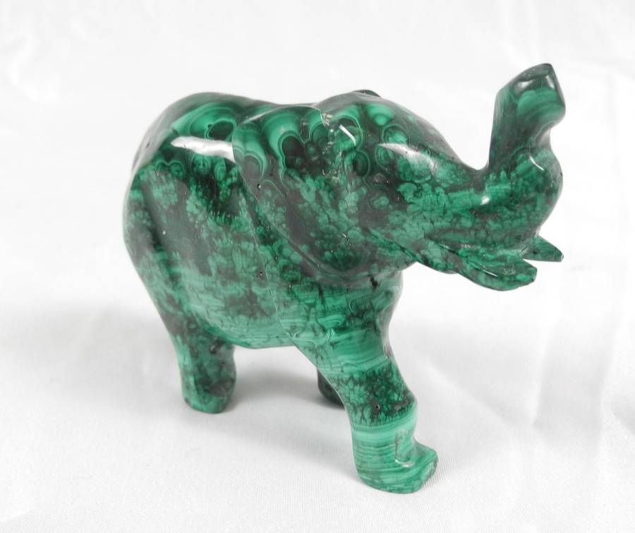 Pair of Hand-Carved Malachite Elephant Figurines