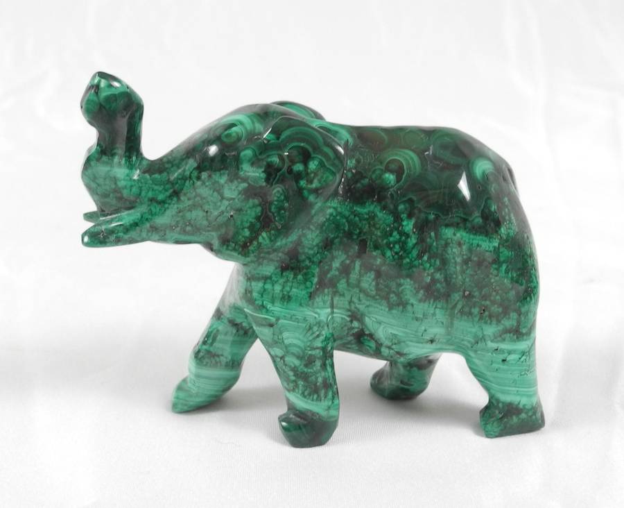 Pair of Hand-Carved Malachite Elephant Figurines