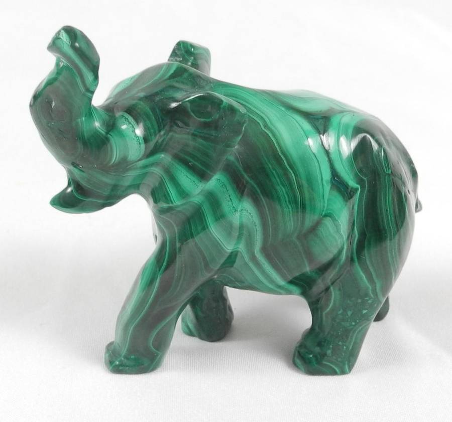 Pair of Hand-Carved Malachite Elephant Figurines