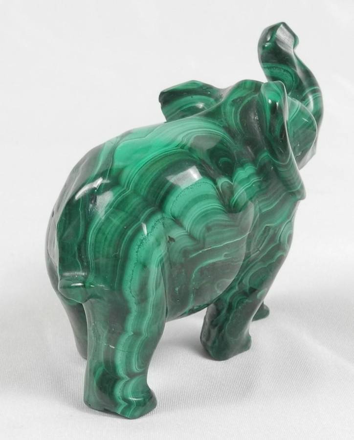 Pair of Hand-Carved Malachite Elephant Figurines