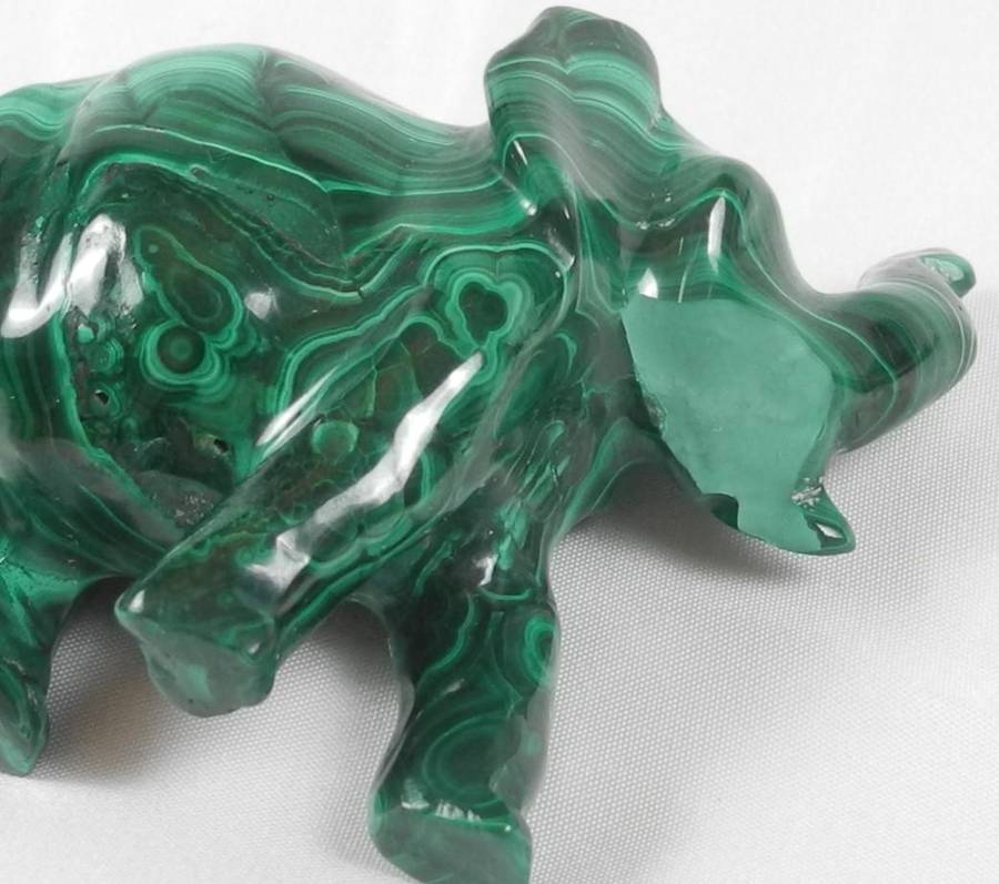 Pair of Hand-Carved Malachite Elephant Figurines
