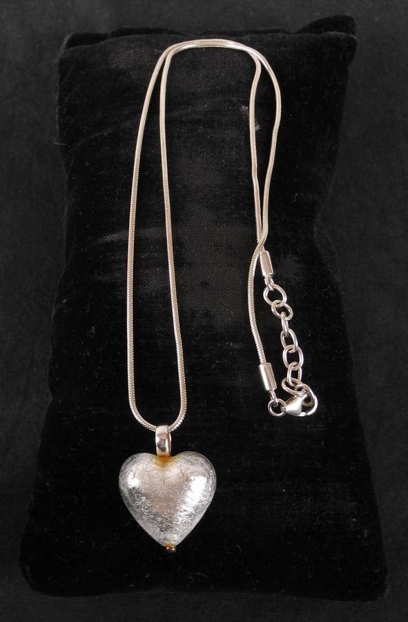 Vintage Sterling Silver, Foil and Glass Heart Pendant and Snake Chain (10.7g)