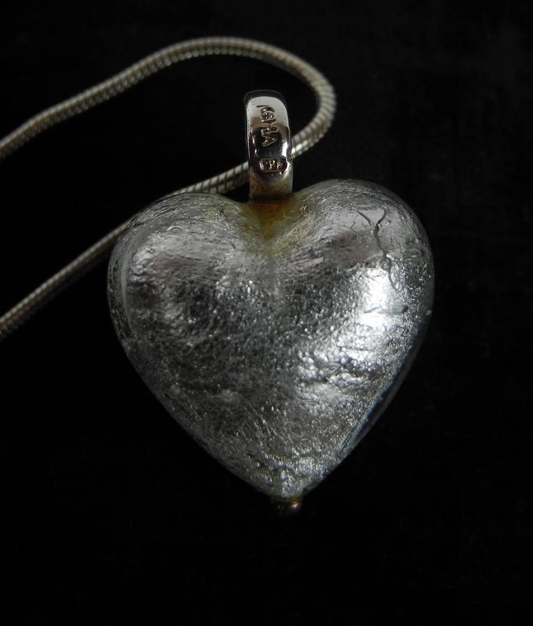 Vintage Sterling Silver, Foil and Glass Heart Pendant and Snake Chain (10.7g)