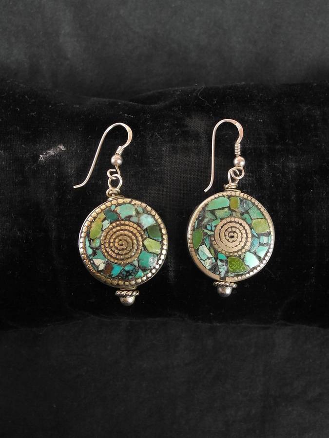 Vintage Turquoise and Tibetan Silver Drop Earrings