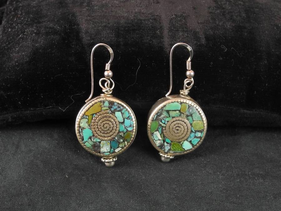 Vintage Turquoise and Tibetan Silver Drop Earrings