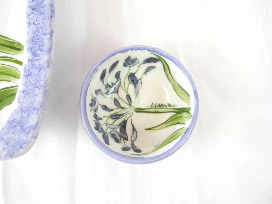 Hand painted ceramic dishes featuring the Agapanthus