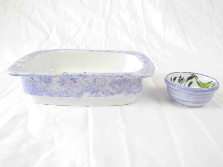 Hand painted ceramic dishes featuring the Agapanthus