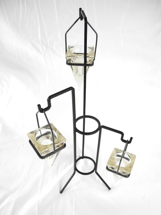 Vintage Industrial Glass & Metal Hanging Candle Holder