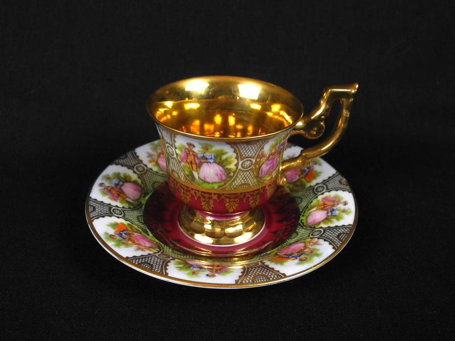 Vintage Bavarian Demitasse Cup and Saucer with Love Story Artwork