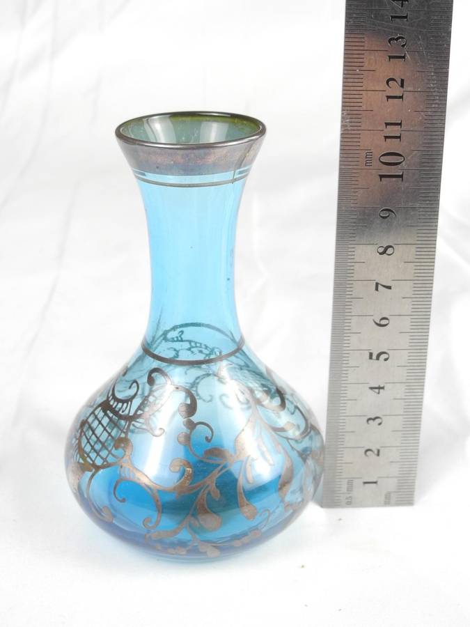 Vintage Murano Glass Vase - Elegant Blue with Gold Detailing and Signed Label