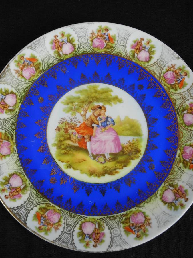 Vintage Decorative Bavarian Cabinet Plate with Love Story Artwork