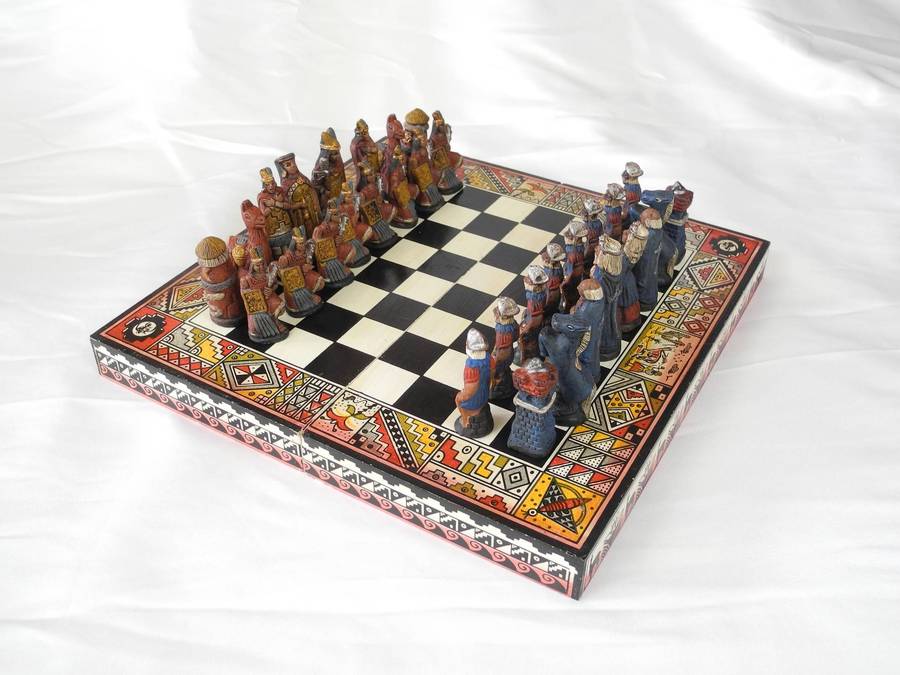 Vintage Handmade Terracotta Portable Chess Set  Incas vs Spanish Conquistadors