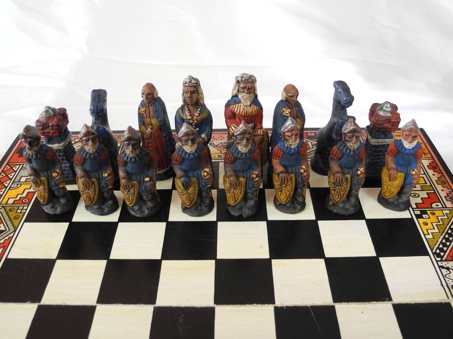 Vintage Handmade Terracotta Portable Chess Set  Incas vs Spanish Conquistadors