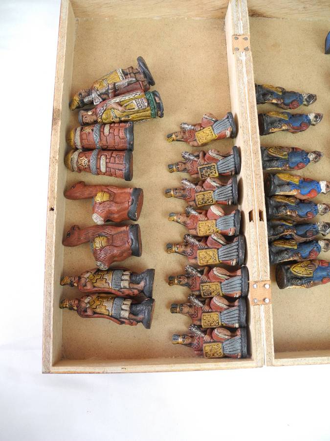 Vintage Handmade Terracotta Portable Chess Set  Incas vs Spanish Conquistadors
