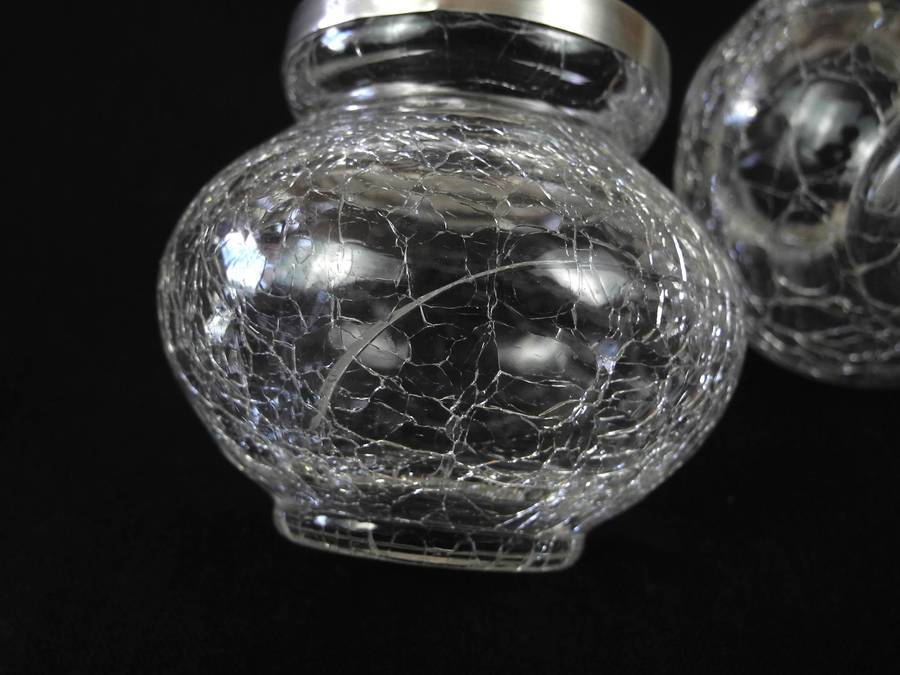 Two Antique .925 Sterling Silver Rimed Crackle Glass Vases (1903)