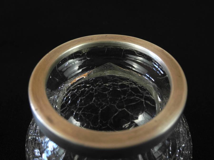 Two Antique .925 Sterling Silver Rimed Crackle Glass Vases (1903)