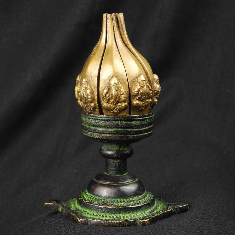 Vintage Bronze Lotus & Turtle Candle Holder