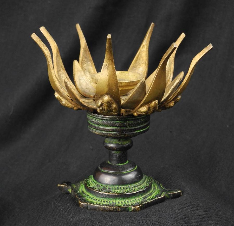 Vintage Bronze Lotus & Turtle Candle Holder