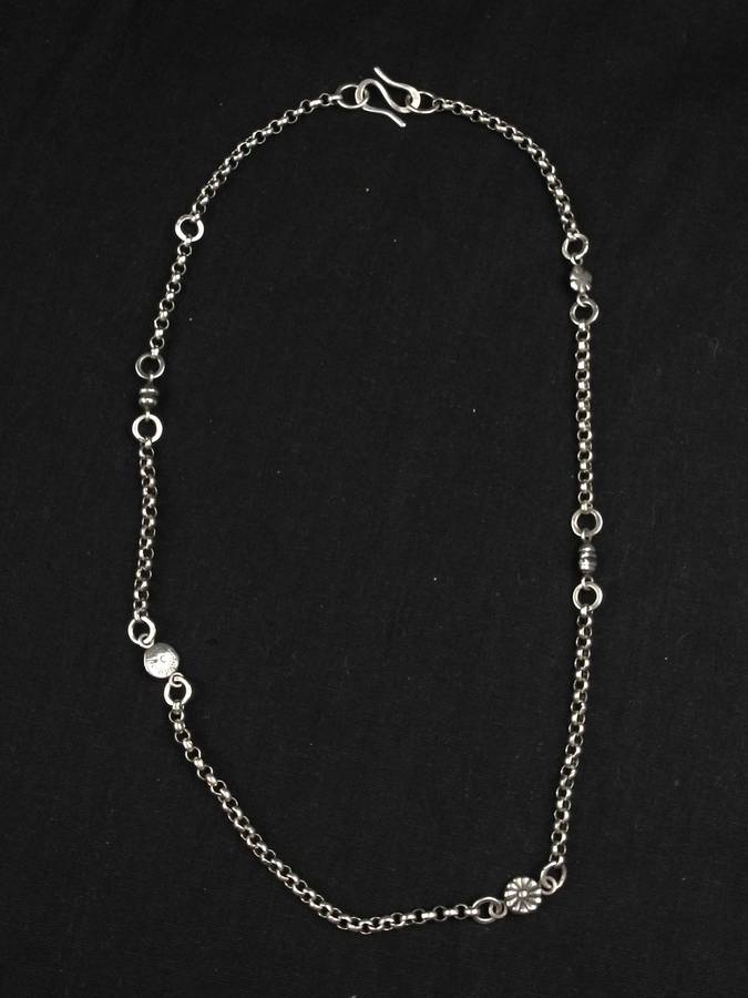 Vintage .925 Sterling Silver Chain Necklace with Floral Accents (32.9g)
