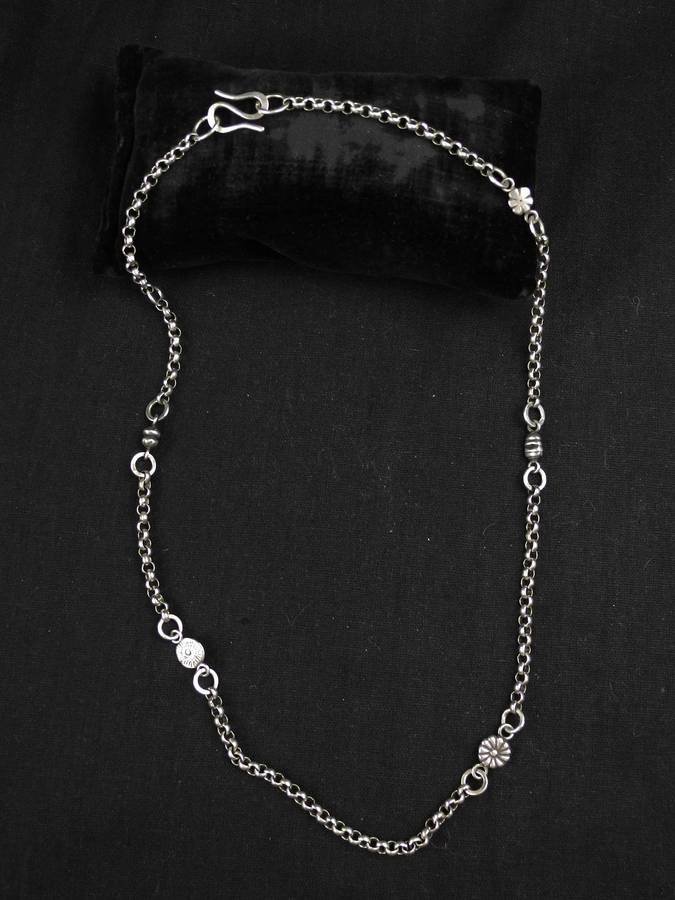 Vintage .925 Sterling Silver Chain Necklace with Floral Accents (32.9g)