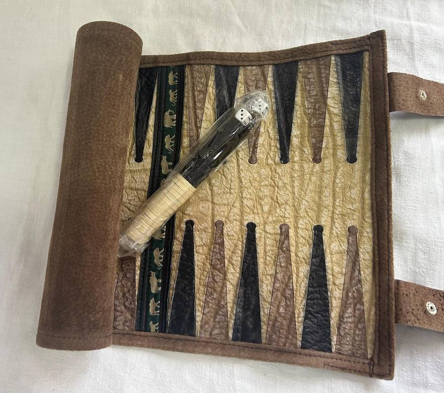 Leather Backgammon Roll-Up Set