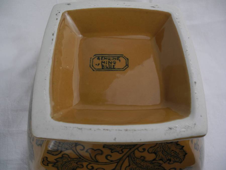 Vintage Porcelain Pedestal Bowl marked Genuine Ming Blue