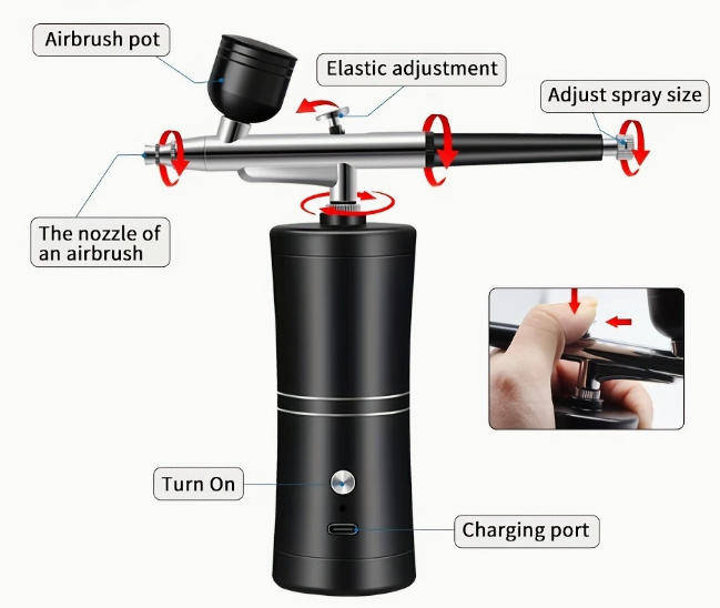 Airbrush Portable Air Compressor Nano Fog Mist Sprayer - Black