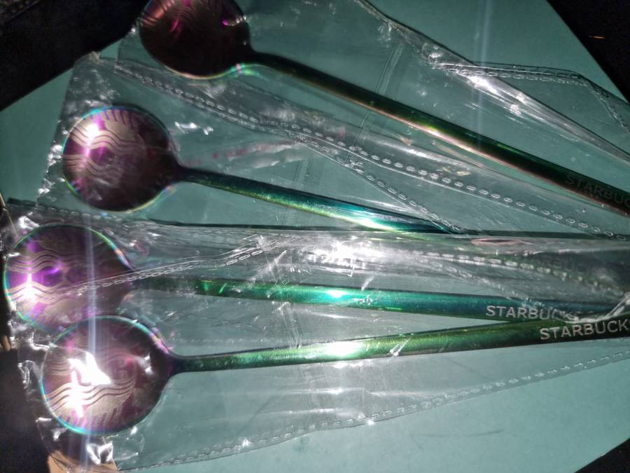 Starbucks coffee latte spoon stirrer - Oil Slick - set of 4 - teaspoon
