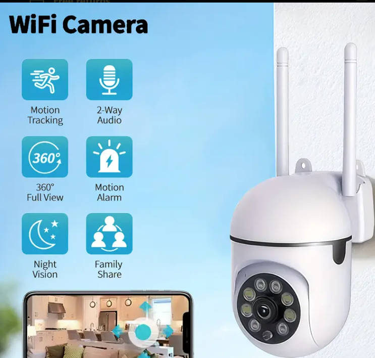 WiFi Security Camera - 1080p, 2.4GHz WiFi, IR/Night Vision All-Round Protection Camera- Battery/USB